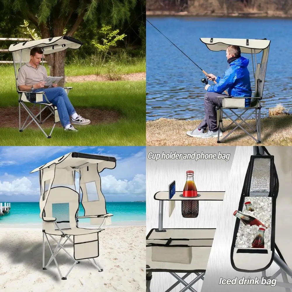 Camping Chairs with Canopy, Portable Quad Lawn Chair for Adults, Folding Recliner Chair with Cup Holder Outdoor Events and Shade