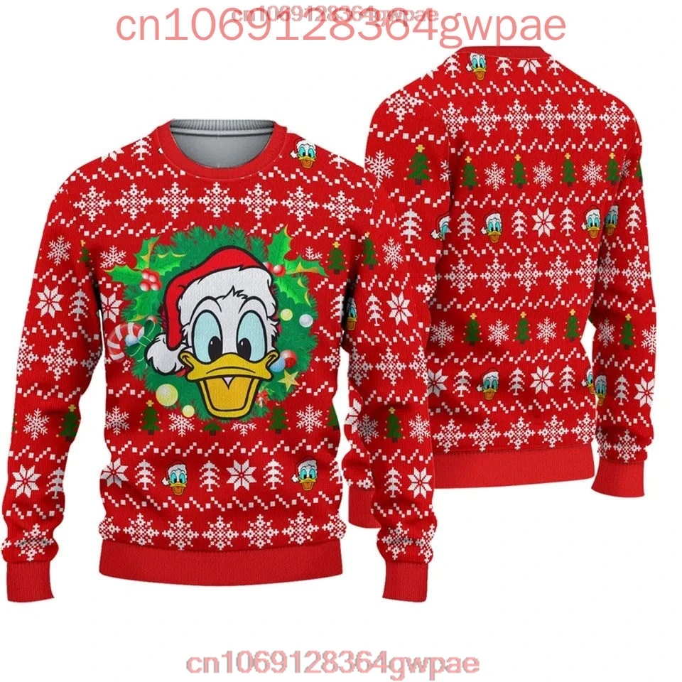 Sweater Disney Donald bebek pria wanita, atasan Sweater 3d Disney jelek Natal Anime hadiah Natal