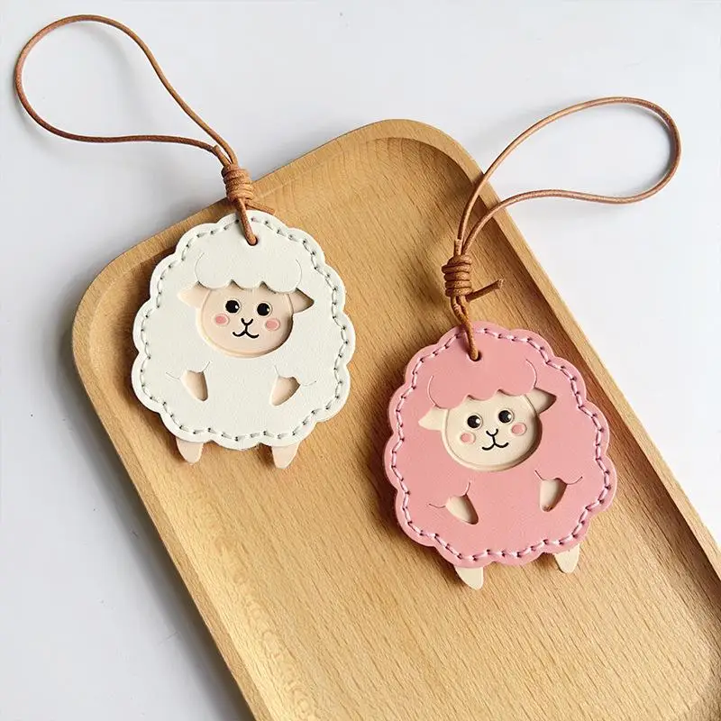 Cowhide Leather Lamb Keychain Korean Style Animal Keyring Backpack & Handbag Hanging Bag Charm Unisex Pendant For Men And Women