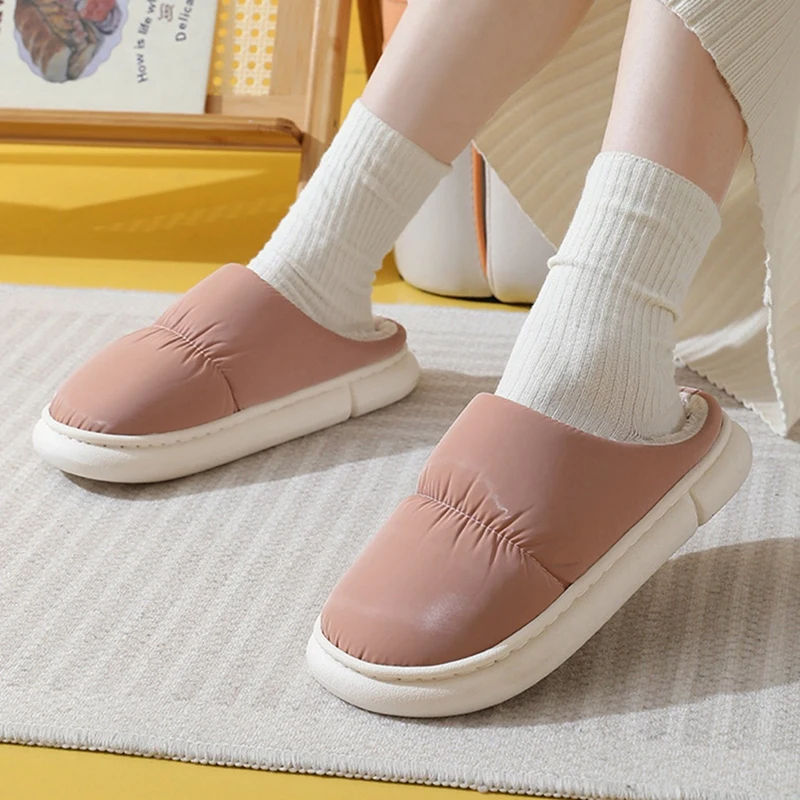 Pantofole da donna in cotone invernale fodera in peluche traspirante caldo impermeabile antiscivolo suola morbida spessa scarpe da casa pantofole