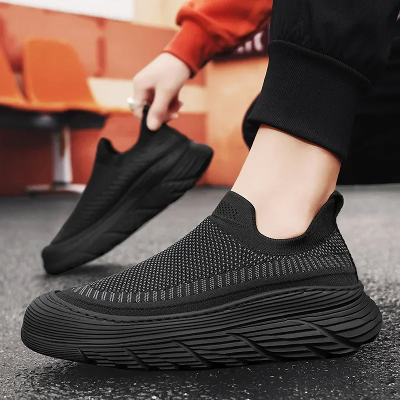 Man Sneakers Summer Black Flying Weaving Breathable Mesh Zapatos Hommes Casual Quick-dry Soft Sole Sport Shoes Outdoor