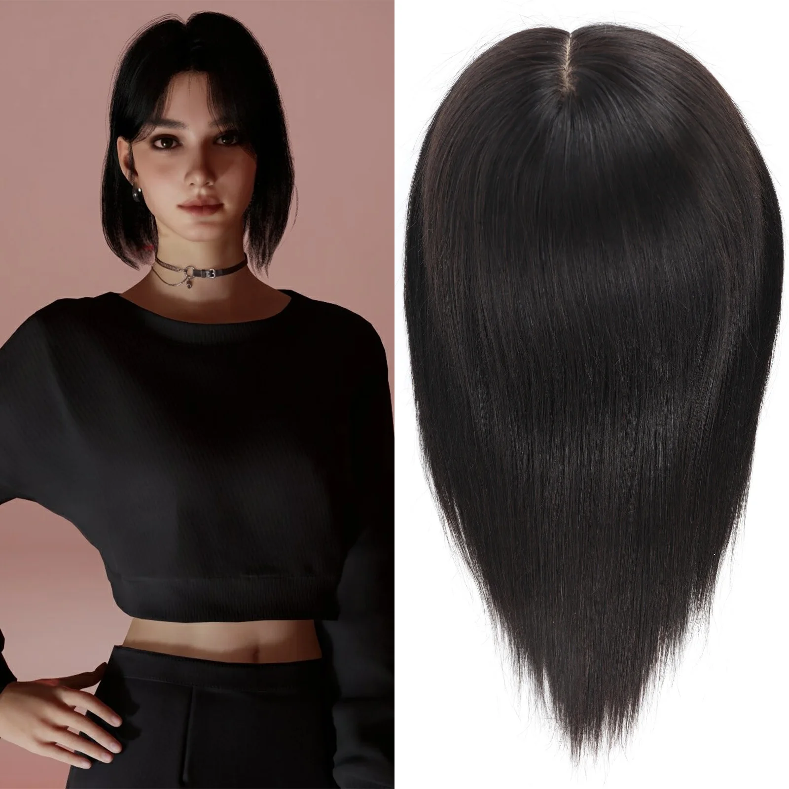 شعر مستعار طبي بشري بكر حقيقي، مظهر حريري، مظهر طبيعي، شبكة مرنة ناعمة خفيفة قابلة للتنفس، مريحة للارتداء للنساء #1