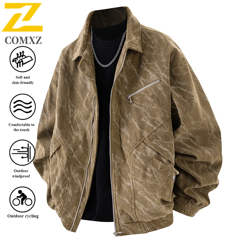 

EiAO Jacket Tie-Dye Corduroy Men Women Stand Collar Multi-Pocket Coat Fashion Streetwear Waterproof Windproof for Outdoor 2025