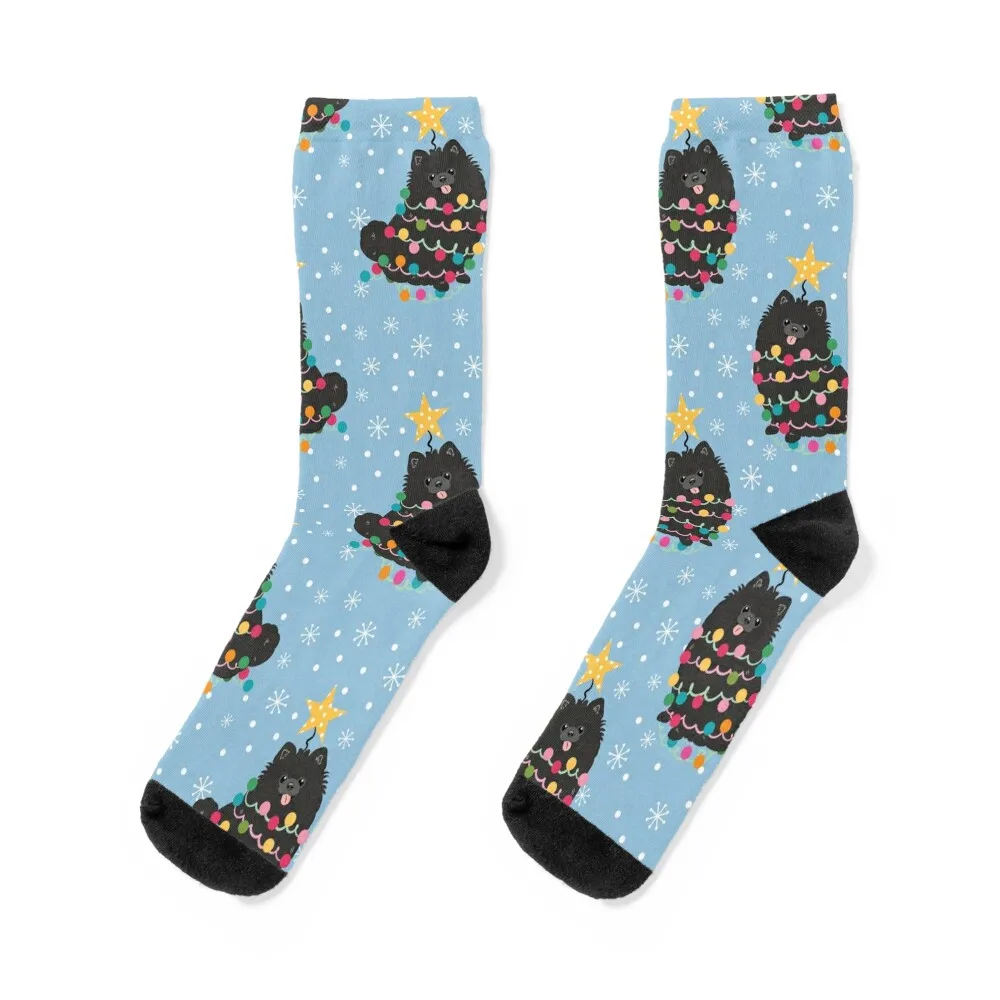 

Black Pomeranian Christmas Tree Socks Running christmas stocking floral Girl'S Socks Men's
