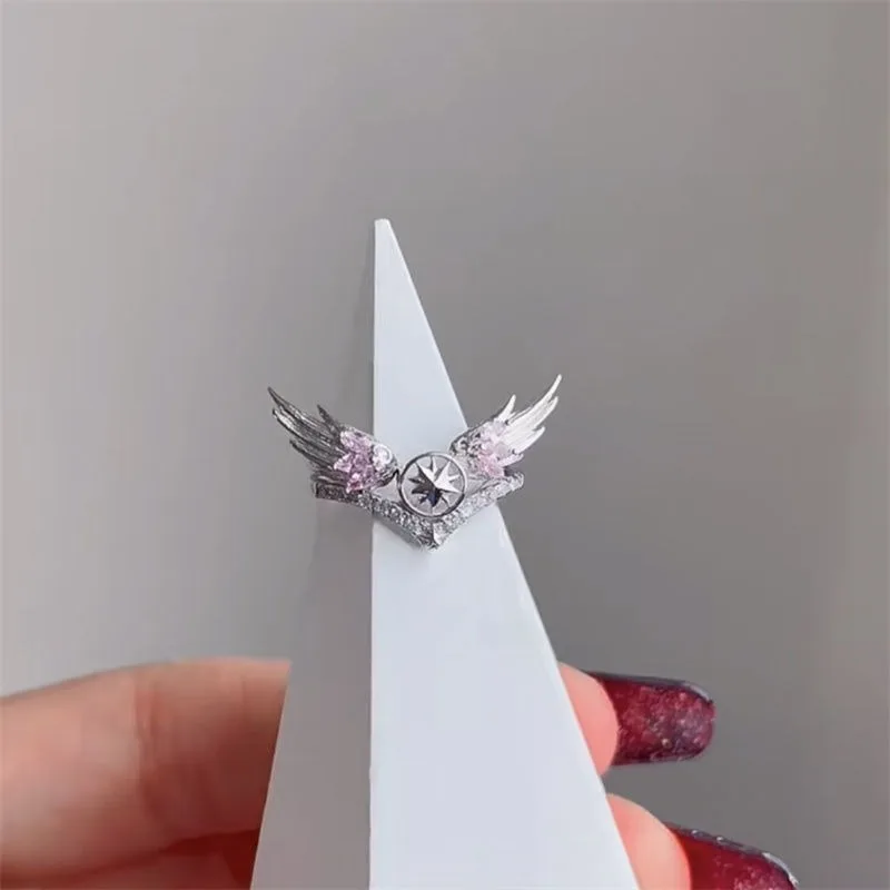 Anime Rings Woman Card Captor Sakura Ring for Women Cosplay KINOMOTO SAKURA Metal Jewelry Pink Wing Stars Accesorios Girl Gifts