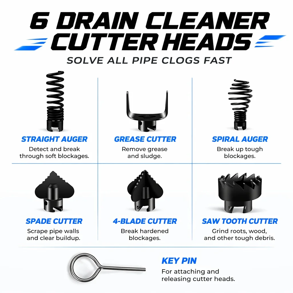 7/8pcs 16mm Manganese Steel Drain Cleaner Pipeline Dredging Machine Cutting Head Drain Cleaner Combination Cutter Head