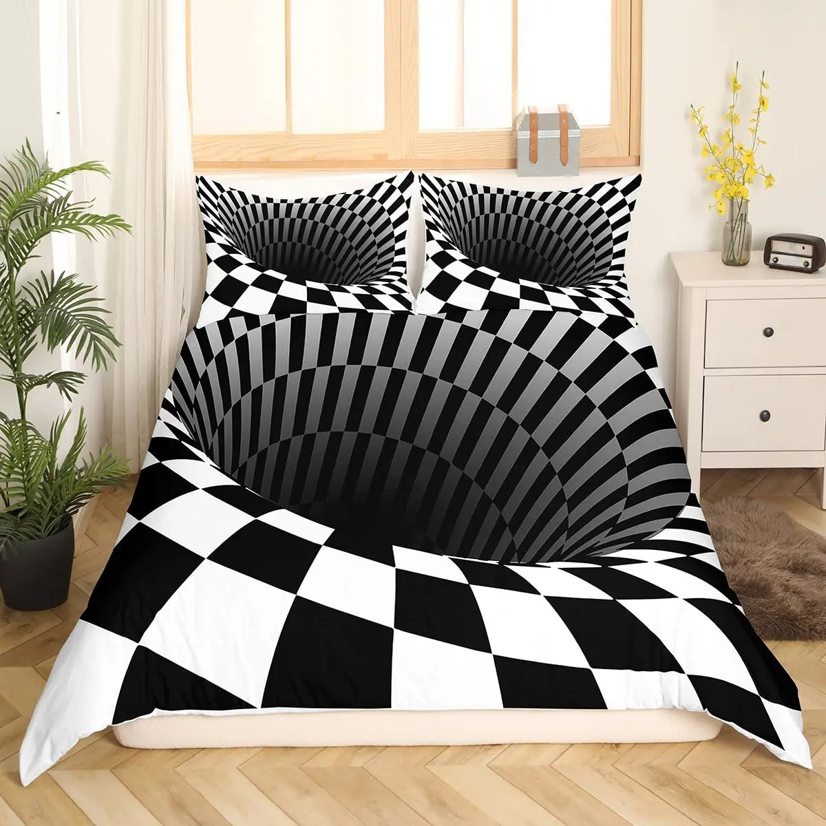 Psychedelic Giddiness Spiral Swirl Duvet Cover Polyester King Quilt Cover Kids Teens Room Decor Abstract Geometric Duvet Cover