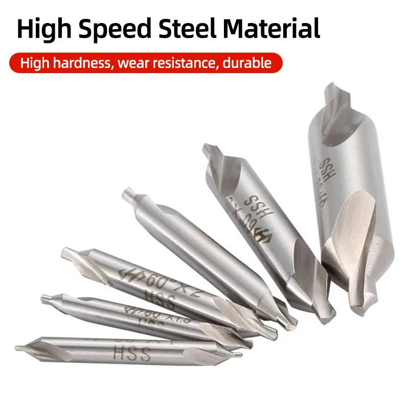 HSS Combined Center Drills Countersinks 60 Degree Angle Bit Tool 1.0,1.5,2.0,2.5,3,5mm A Type Without Protective Cone Tools Set