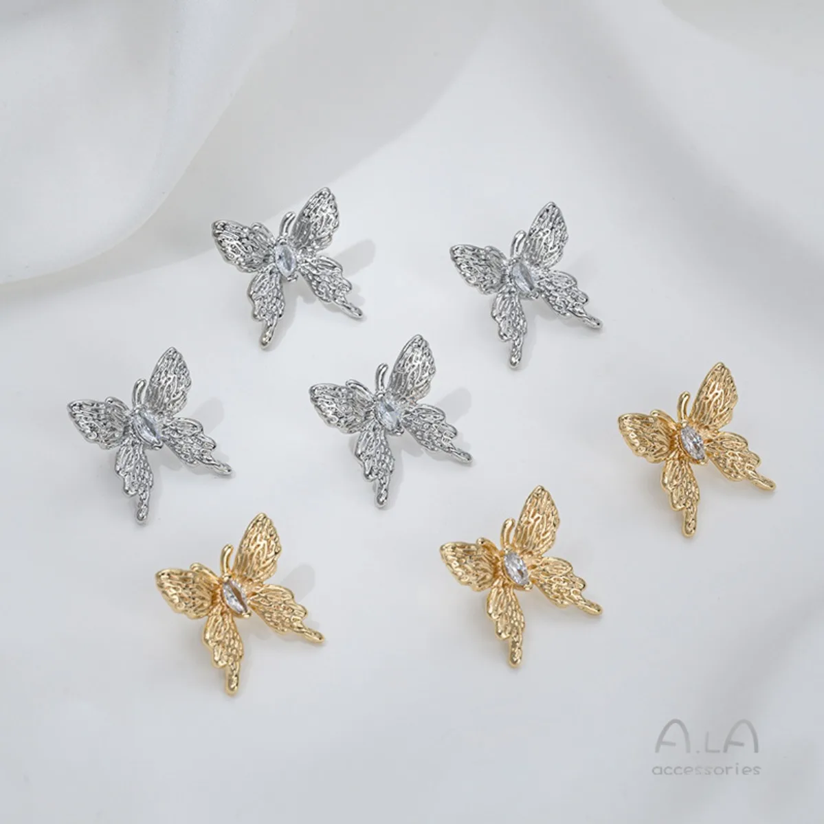 Brass 14K Gold Plated CZ Inlaid Butterfly Side Thread Spacer Beads For Pearl DIY Bracelet Necklace Jewelry Making Findings