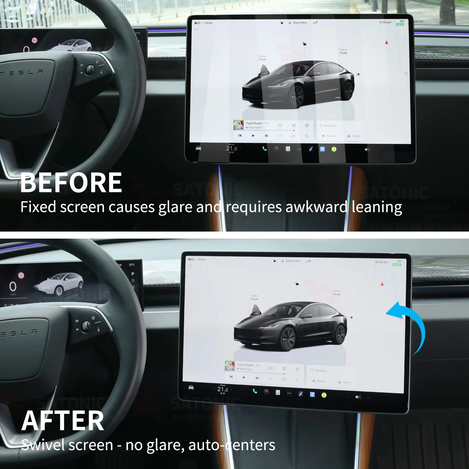 2026 SATONIC V2Pro Bildschirm-Schwenkhalterung 4-Richtungs-Rotation für Tesla Model 3 Highland & Model Y Juniper YL RHD & LHD Plug & Play – Detail 10