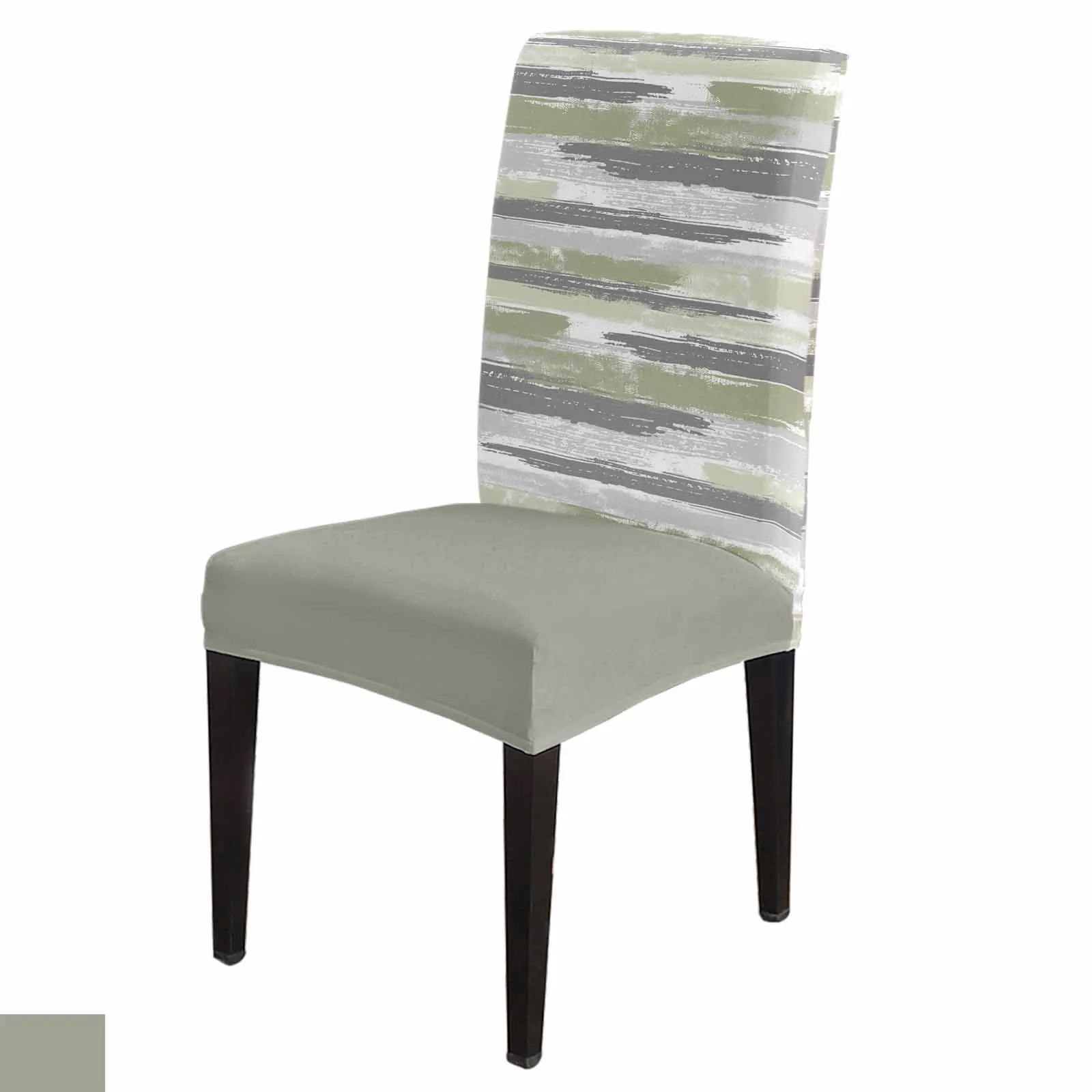 Geometric Line Paint Sage Green Chair Cover Set Kitchen Stretch Spandex Seat Slipcover Home Decor Dining Room Seat Cover