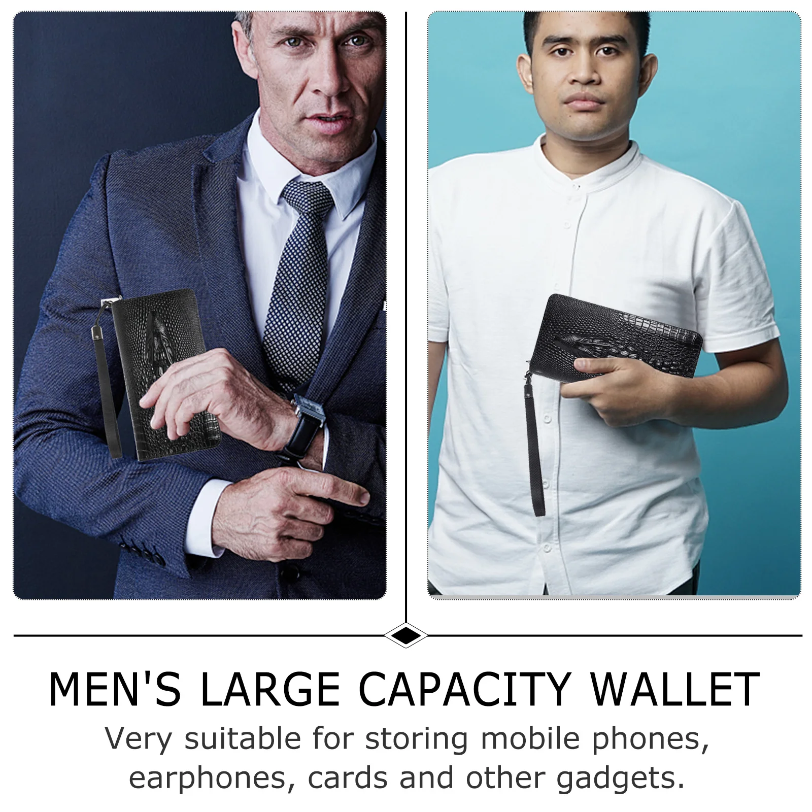 

1Pcs Alligator Print Male Wallet Durable PU Long Zipper Wallet Large Capacity Cards Phone Headphone Holder Fashion