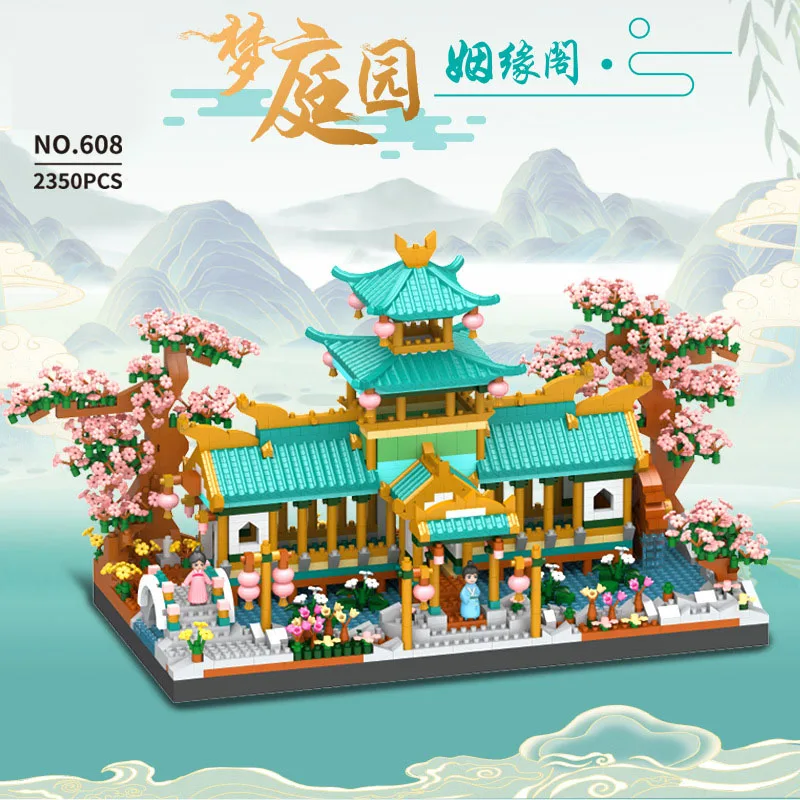 Chinese Marriage Pavilion Micro Diamond Block China Mythology Wonderland Architecture Nanobrick Figures Assemble Build Brick Toy