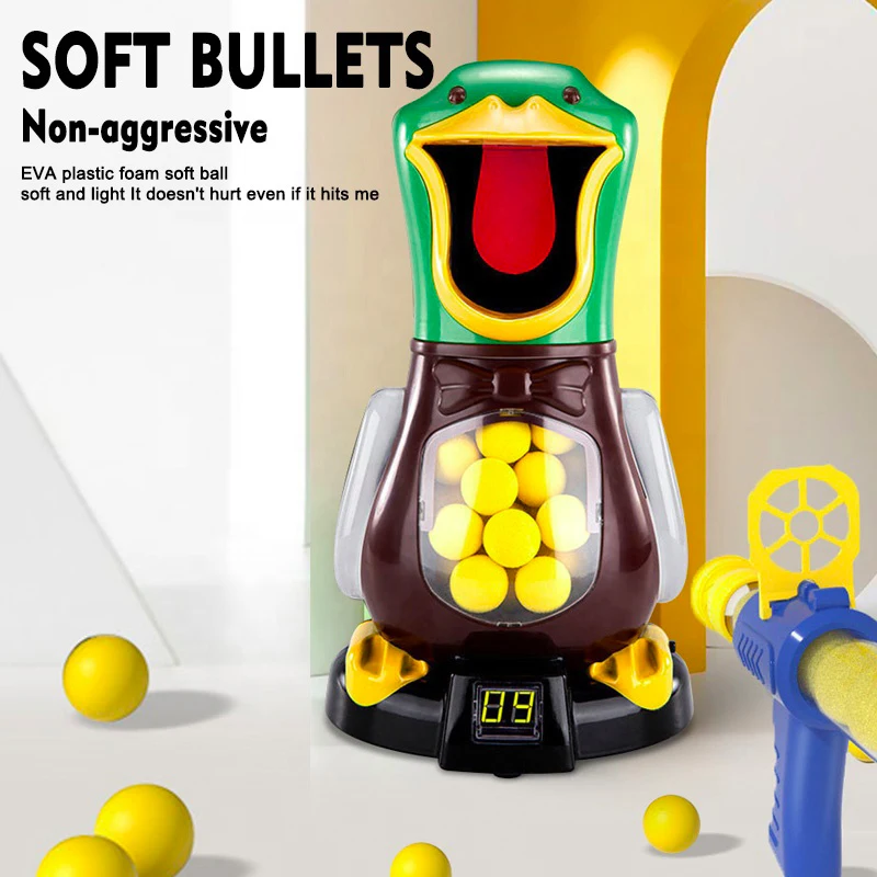 Hot Hungry Shooting Duck Toys Air-powered Gun Soft Bullet Ball With Light Electronic Scoring Battle Games Funny Gun Toy for Kids