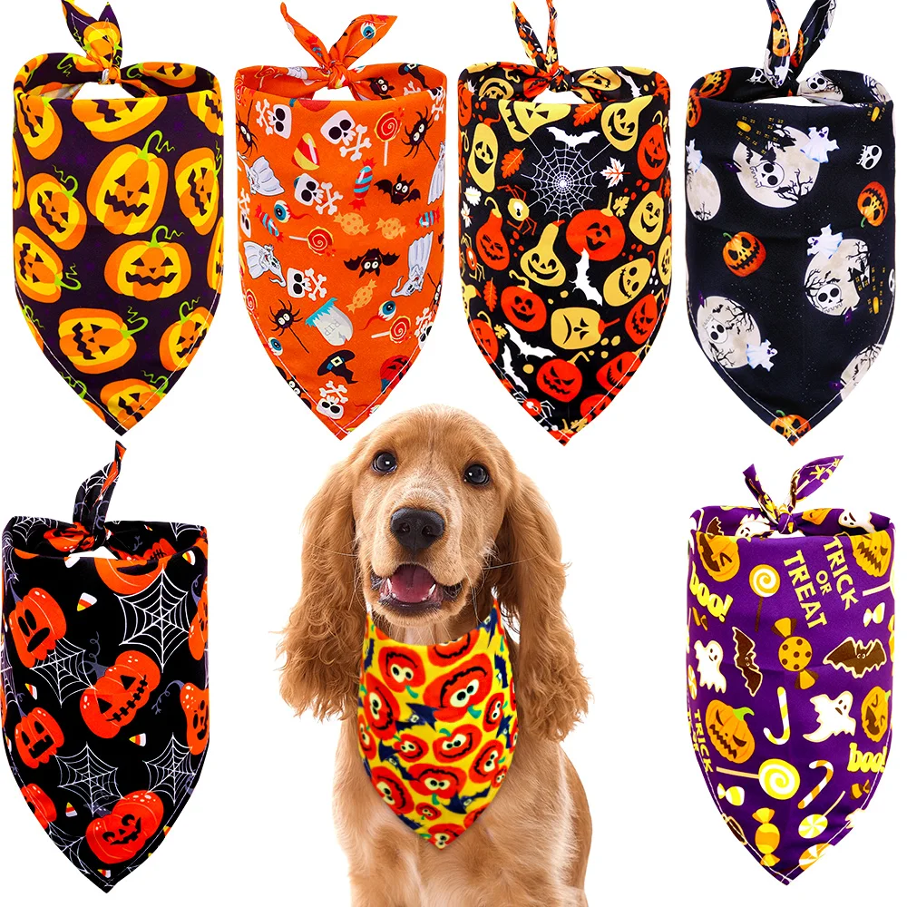 10pcs Pet Dog Bandana Fall Pet Supplies Halloween Dog Accessories Small Dog Bandanas Scarf  Puppy Bibs Thanksgiving Dog Supplies