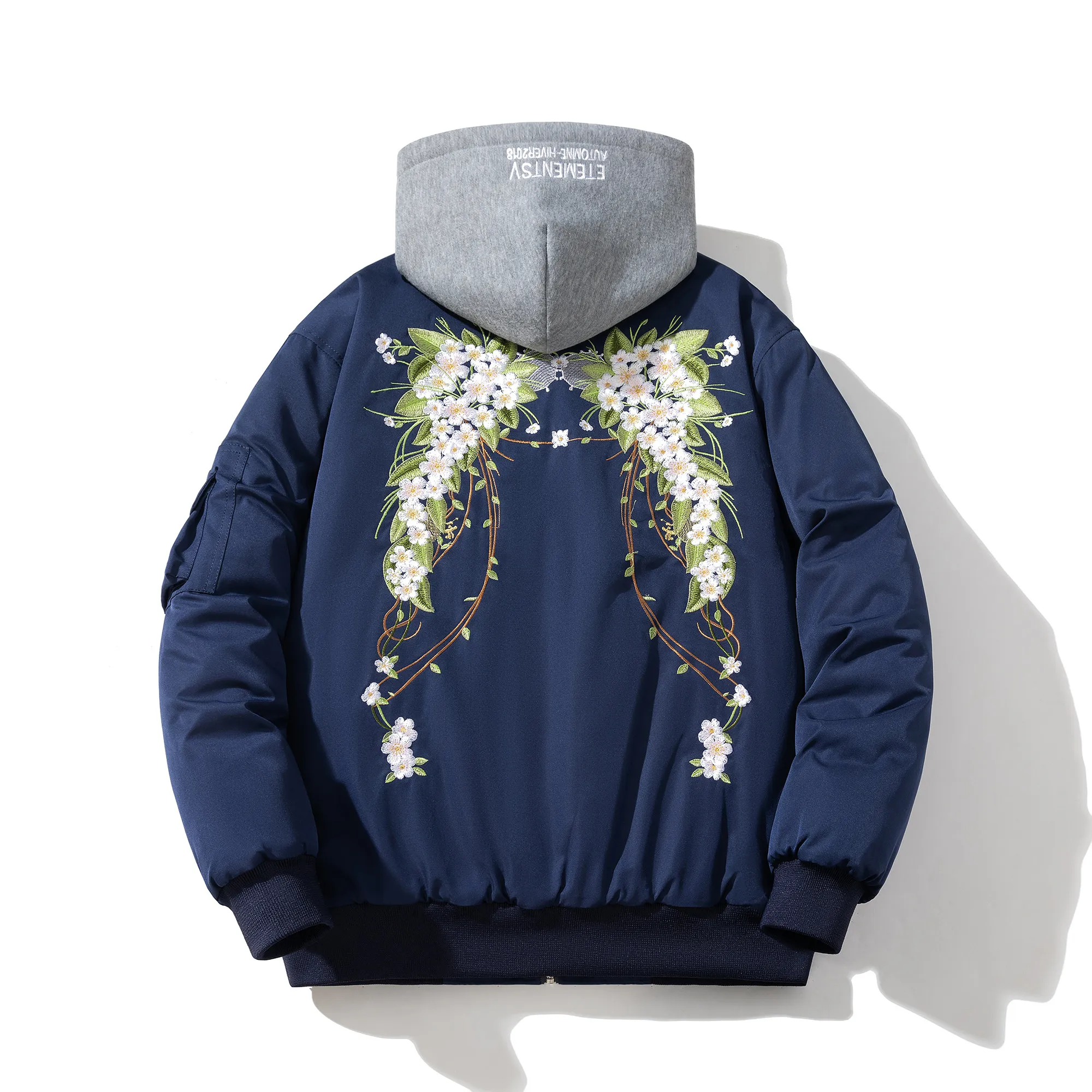 American Retro Style Floral Embroidered Pilot Jacket Thickened Cotton-Padded Coat Men and Women Couple Baseball