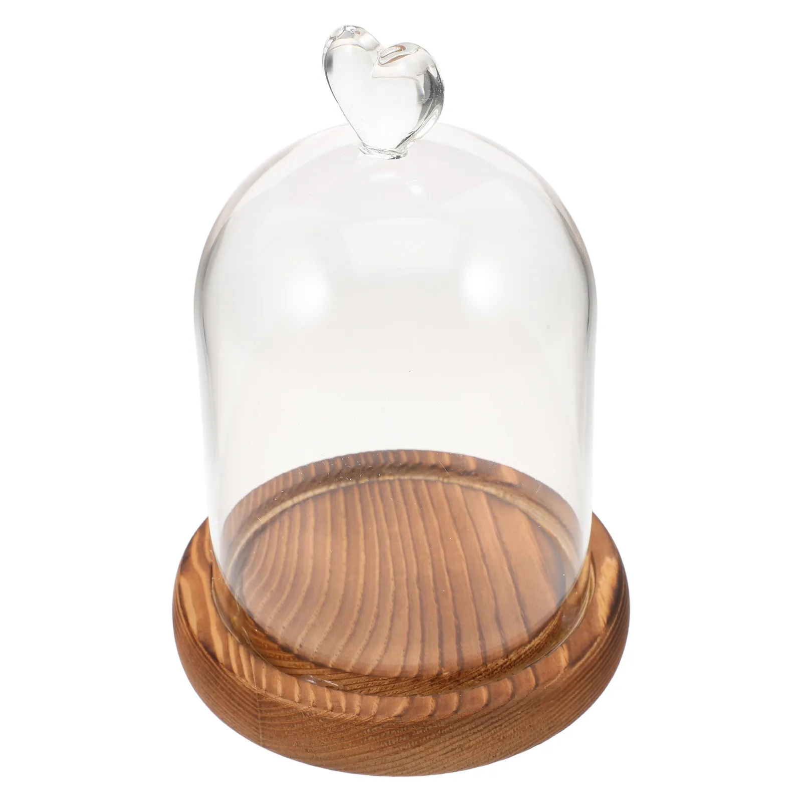 Preserved Flower Glass Dome Heart Decorative Display Cloche Vintage Wood Base Soft Light Dustproof Keepsake Display