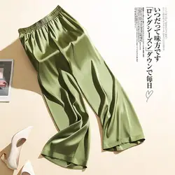 Calça de seda casual fina e brilhante, resistente a rugas, acetato de gelo perna larga, confortável, nova moda, verão, 2023