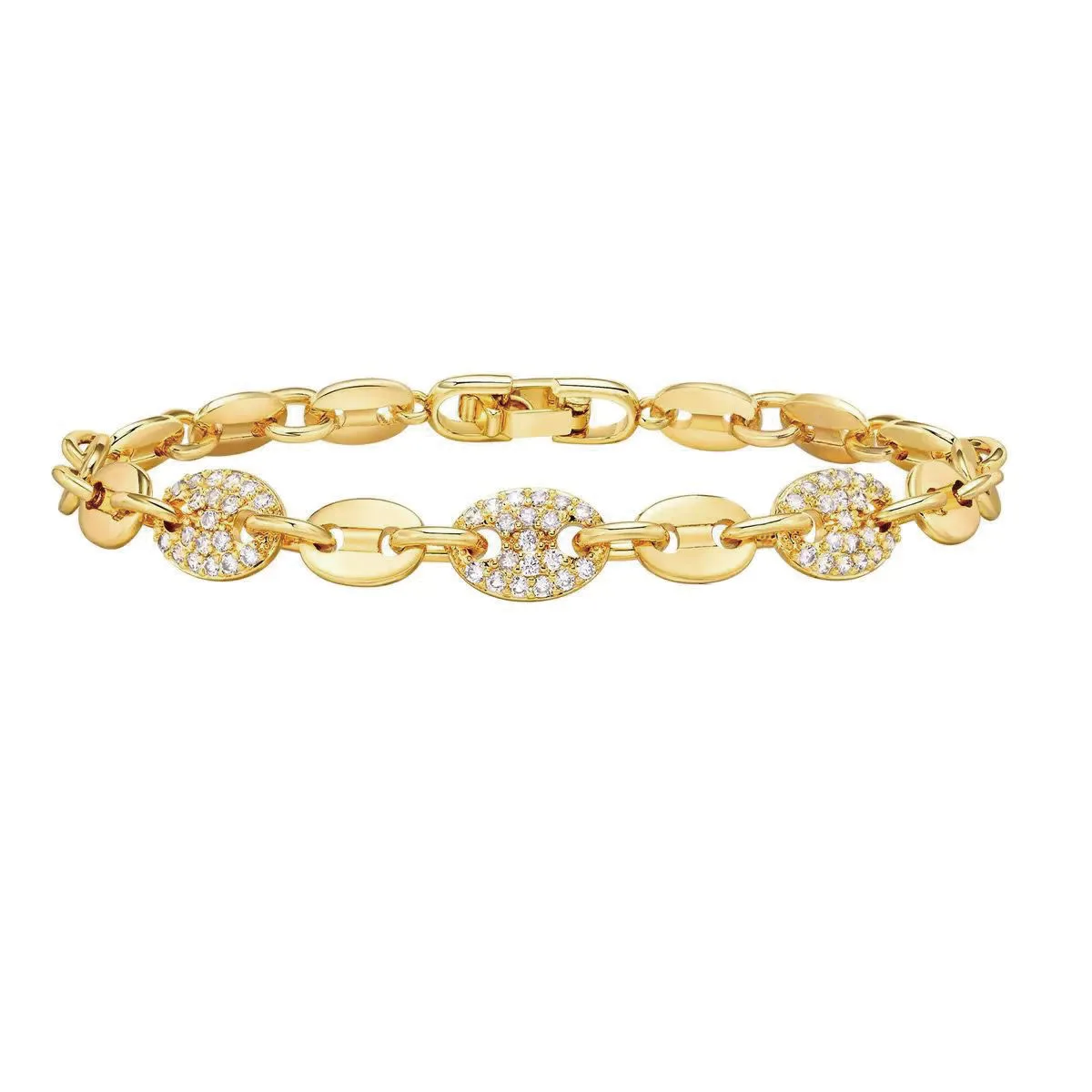 MxGxFam  ( 18.5 cm x 8 mm ) 18 k Plated Gold Plated Mirco Zircon Coffee Bean Bracelets For Women Fashion Jewelry