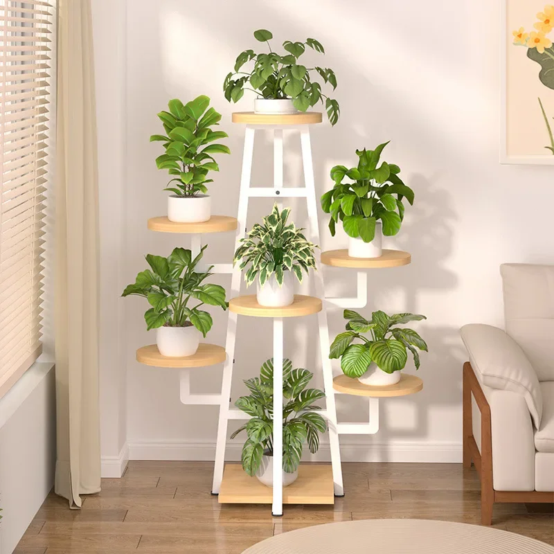 Cross-border wrought iron multi-layer flower stand, living room balcony floor-to-ceiling rack,green dill succulent storage rack