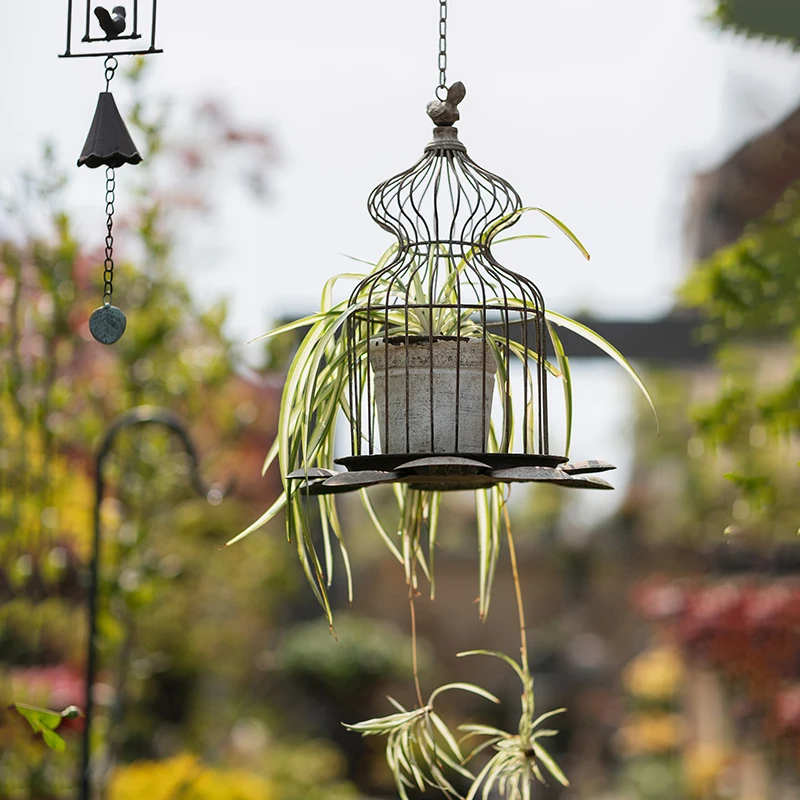 

Iron Birdcage Cradle and Flower Pot Flower Stand Candlestick Flower Arrangement Succulent Retro Hanging