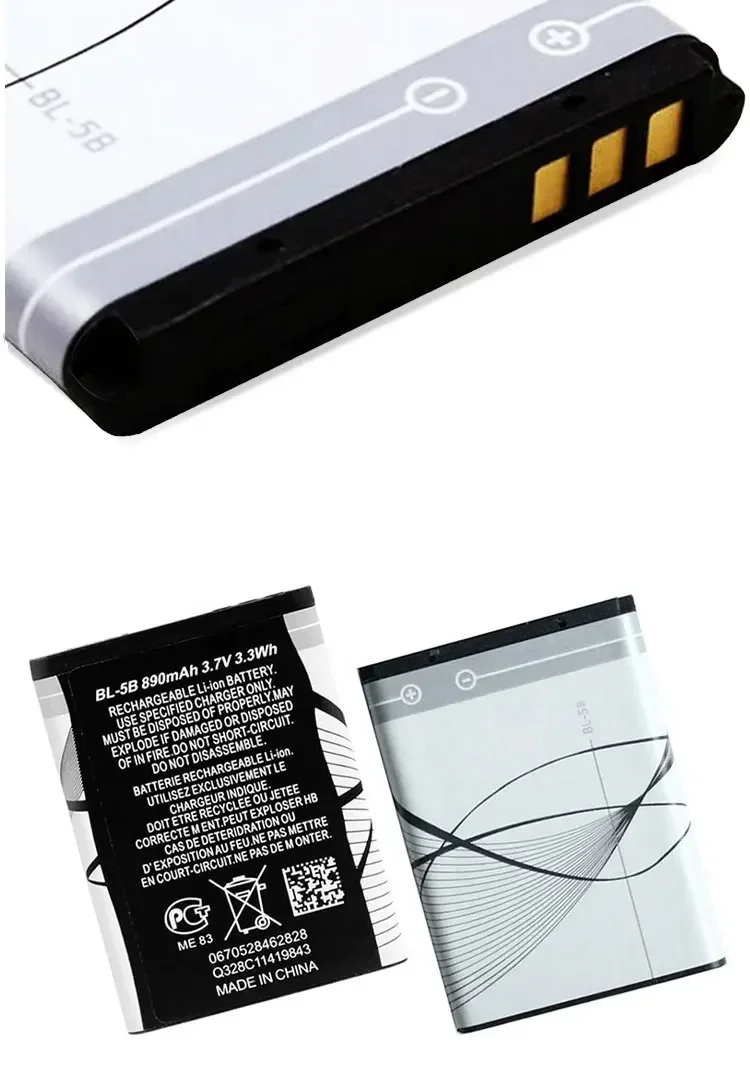 

3.7VBL-5BBL 5B 890mAh Battery 3220 5300 5320 7360 5140 6120c 3230 5070 Lithium Batteries for Rechargeable Mobile Phones Nokia