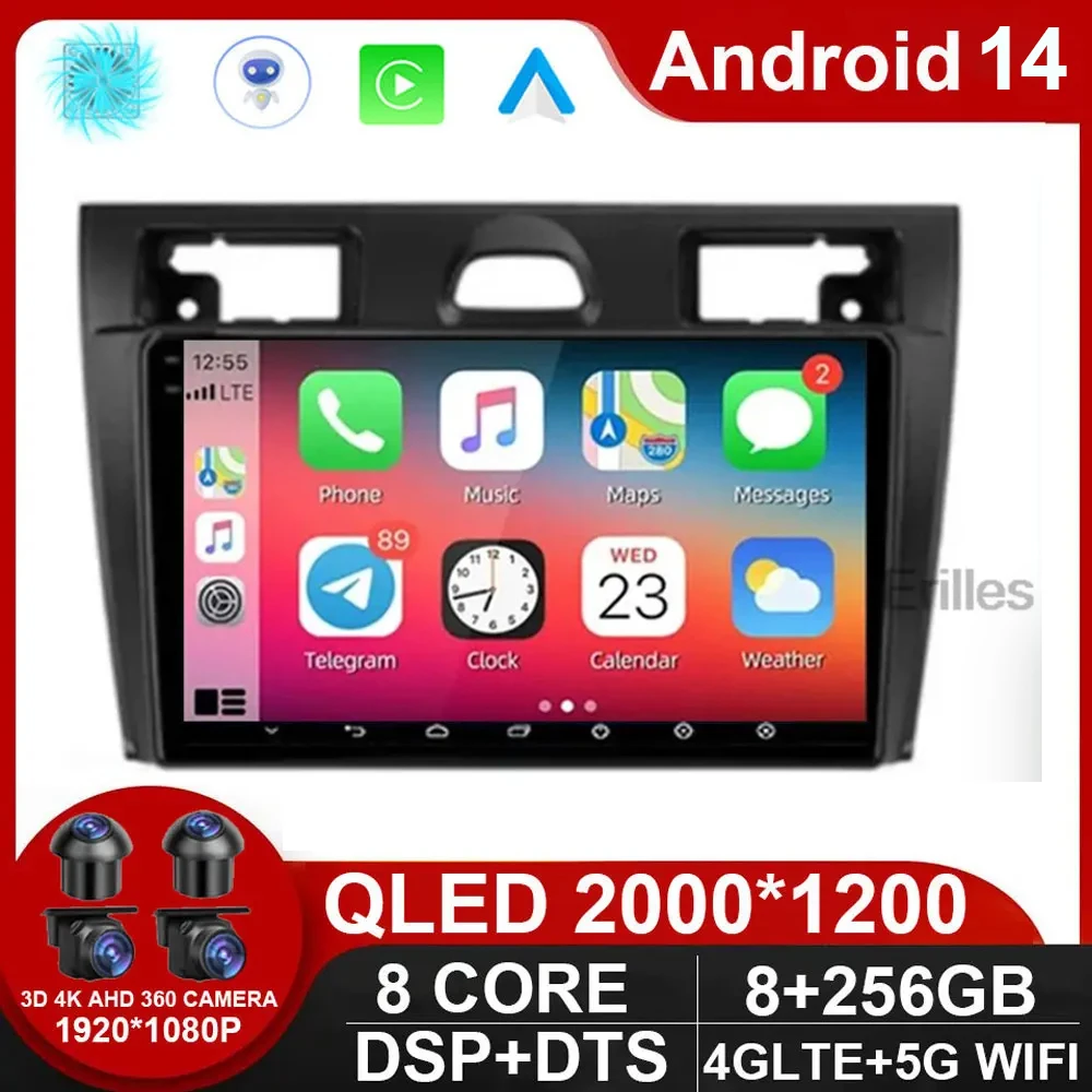 

Android 14 Auto For Ford Fiesta Mk VI 5 Mk5 2002 - 2008 Car Radio Multimedia GPS Navigation Player Stereo Carplay DVD Carplay