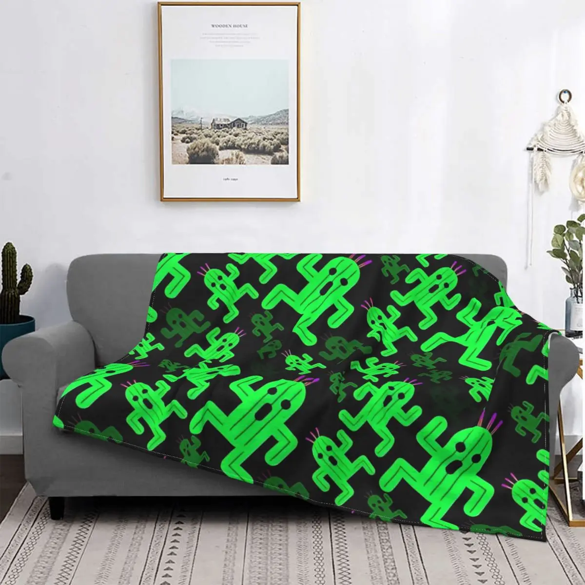 Cactuar Pattern Final Fantasy Blanket Coral Fleece Plush Printed Breathable Soft Throw Blankets for Bed Office Bedspreads