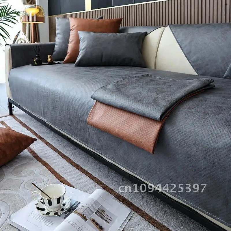 Modern Waterproof Sofa Cover Technology Leather Cloth Solid Sofa Towel Couch Cover Anti-slip Cushion Multi-Size Sofa Protector