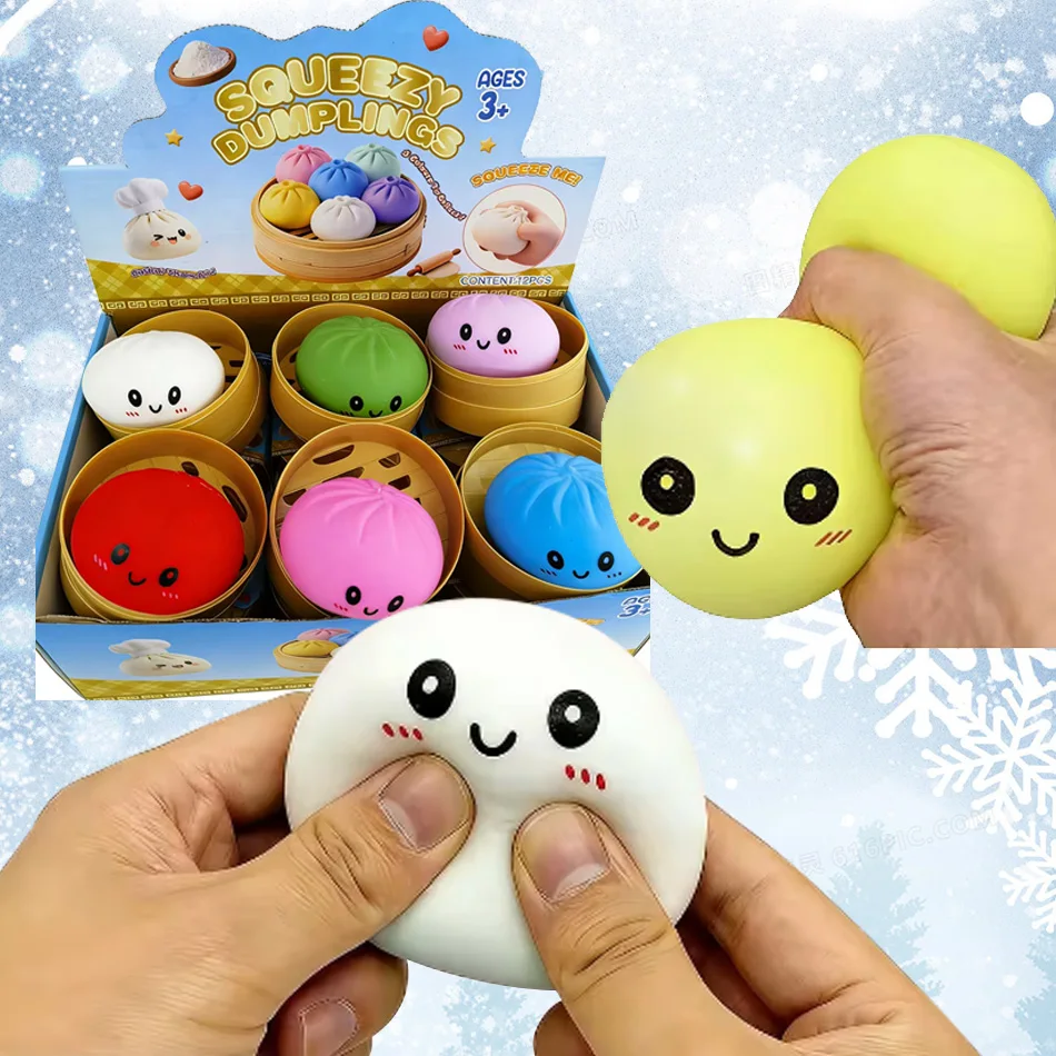 Set de Juguetes Blandos Kawaii con Forma de Dumpling - Juguetes Antiestrés de Comida para Apretar con Diseños de Cerdo, Pollo y Panda, Divertido Regalo de Bolas Antiestrés