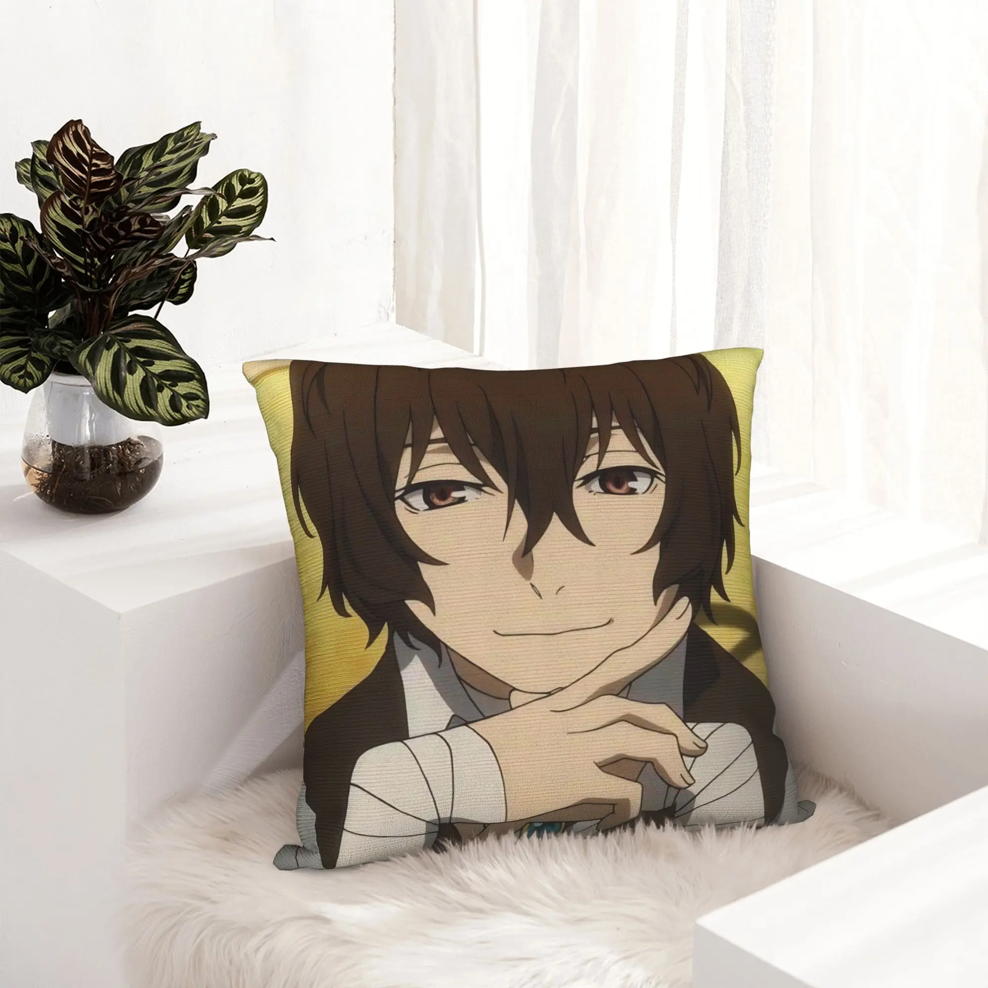 Dazai Bungo Stray Dogs Pillowcase Printing Polyester Cushion Cover Decoration  Throw Pillow Case Cover Home Zippered 45*45cm