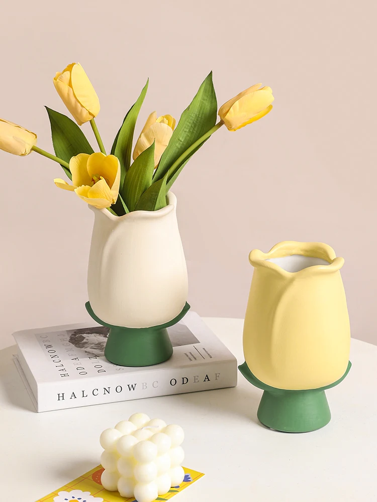 Ceramic Tulip Vase Hydroponic Pot Exquisite Three-dimensional Arrangement Room Office Ornament
