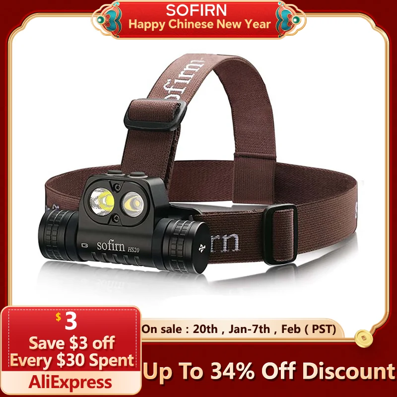 Sofirn HS20 2700lm USB C Rechargeable LED Headlamp 18650 Powerful Headlight with Spotlight&Floodlight Dual Switch Indicator