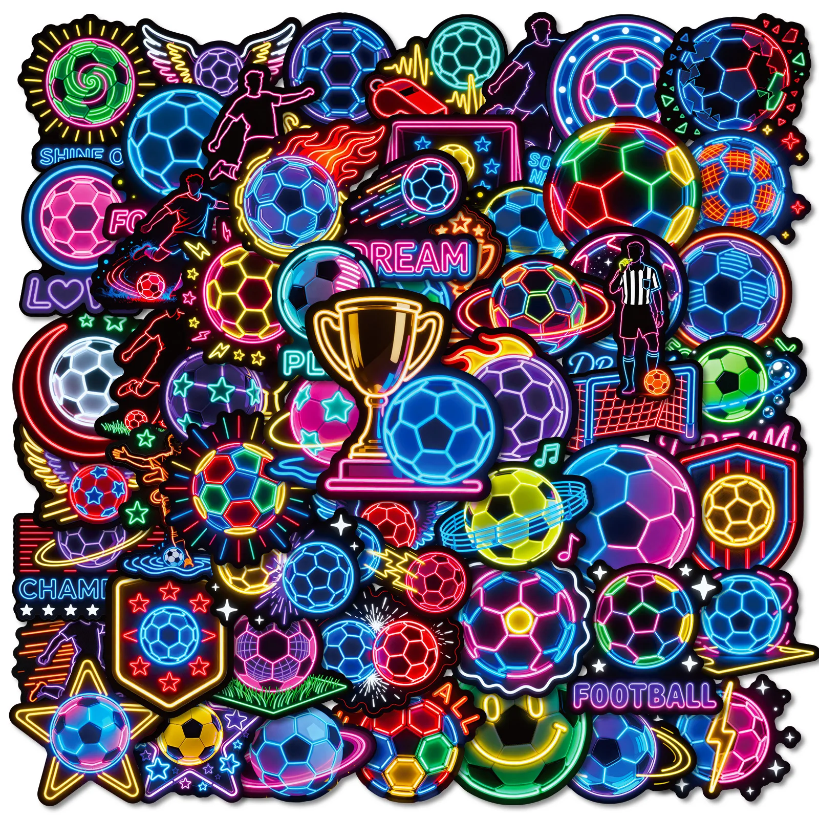 10/56PCS Football Cartoon Stickers Neon Style Graffiti Sports DIY Ball Games Decoration DIY Toys Laptop Guitar Car Bike Decals