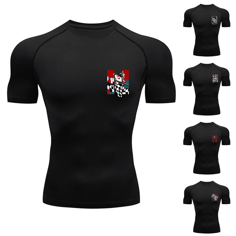 Anime Männer laufen Kompression Dämon Slayer T-Shirt Sport T-Shirts Fitness studio Fitness Sweatshirt männlich Jogging Trainings anzug Sport hemd Top