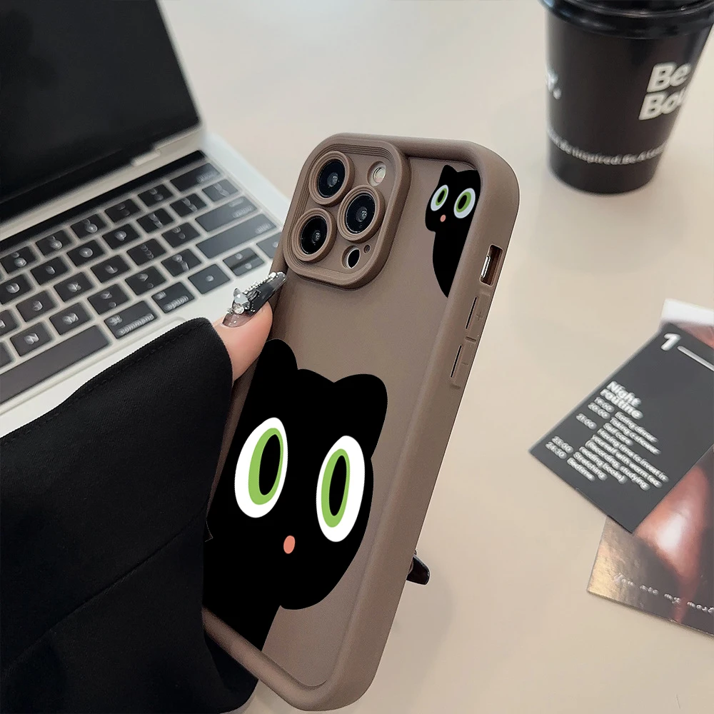 Etui na telefon iPhone 15 13 14 Pro Max 12 11 XS X XR 7 8 Plus SE 2020 2022 SE2 Cute Cartoon Black Cat Candy Soft Silicone Cover