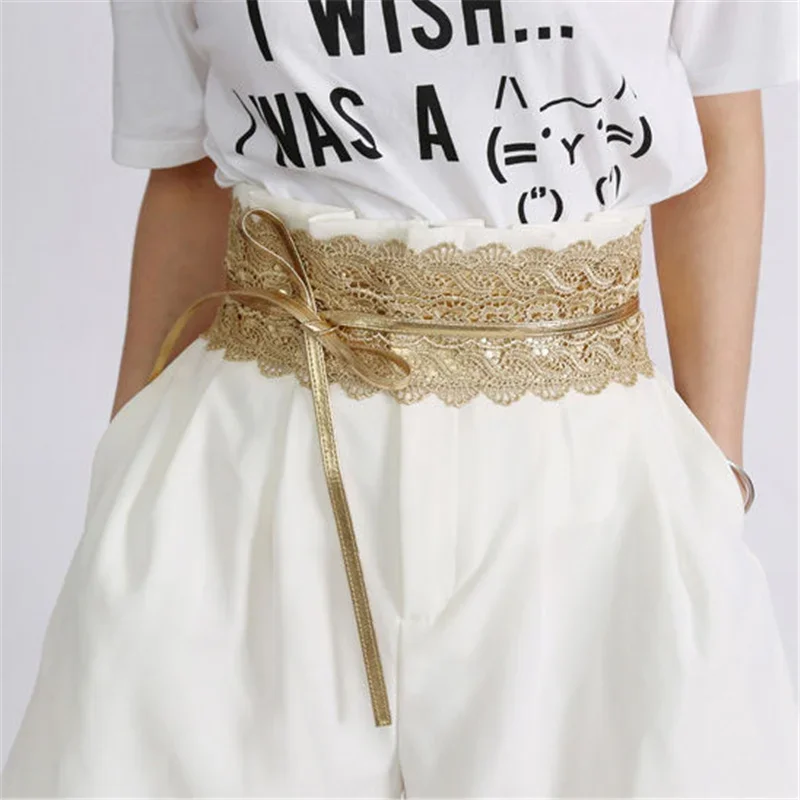 New Women Bow Lace Belt Corset Wide Belts Black White Female Self Tie Waistband Wedding Dress Waist Band