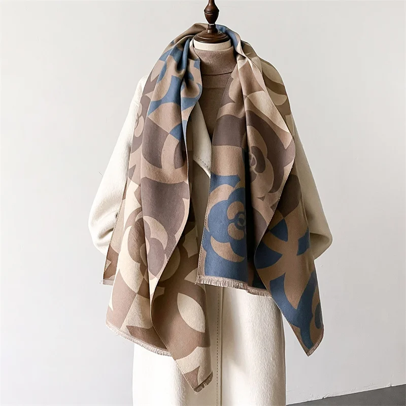 Luxury Brand Cashmere Women Floral Scarf Winter Warm Shawl and Wrap Bandana Pashmina Female Foulard Square Thick Blanket Poncho