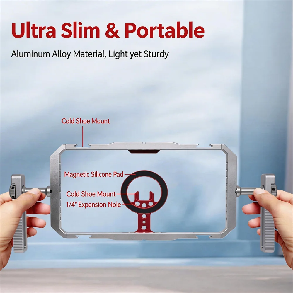 

Магнитный держатель-клетка для телефона с вращающимися ручками, ручной стабилизатор для iPhone 17, 16, 15, MagSafe, для видеоблогинга, микрофона и света