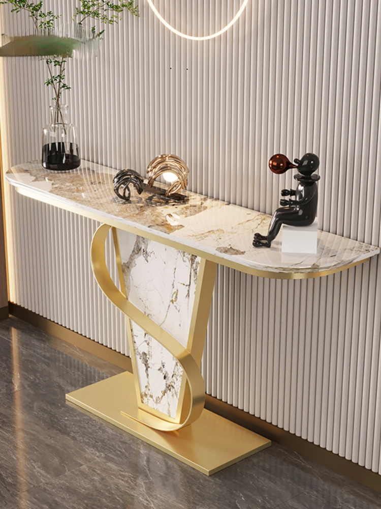 

Semi-circle Light Luxury Entry Porch Table Glossy Marble Hallway Console Table In High Quality Home Living Room Furniture