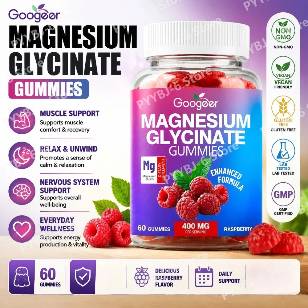 

Googeer Magnesium Glycinate Gummies Raspberry Flavor Enhanced Formula 400mg Per Serving 60 CT Supports Muscle Comfort Daily