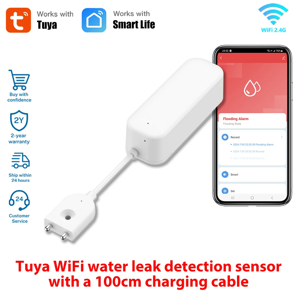 Tuya Smart WIFI Water Leakage Sensor Alarm Water Level Detector Smart Life APP Remote Monitoring Home Security Alarm System