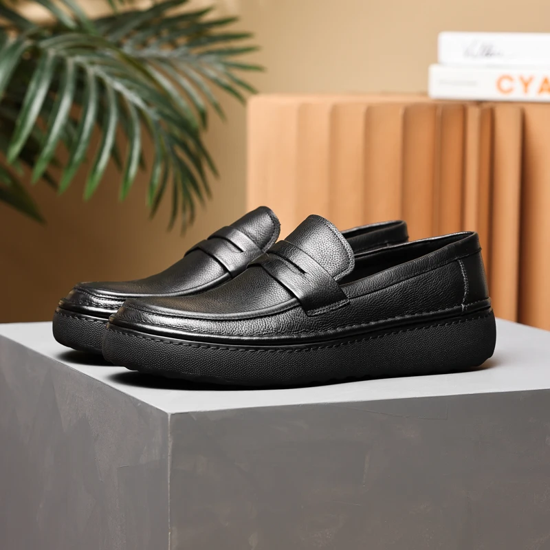 

Fashion Black Loafers Soft Genuine Leather Casual Shoes Mens Outdoor Shoes