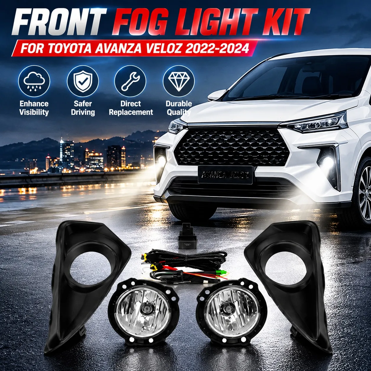 TY7837 Fog Light Kit For Toyota Avanza Veloz 2022 2023 2024 Front Bumper Fog Lamp Complete Set With Switch Wiring
