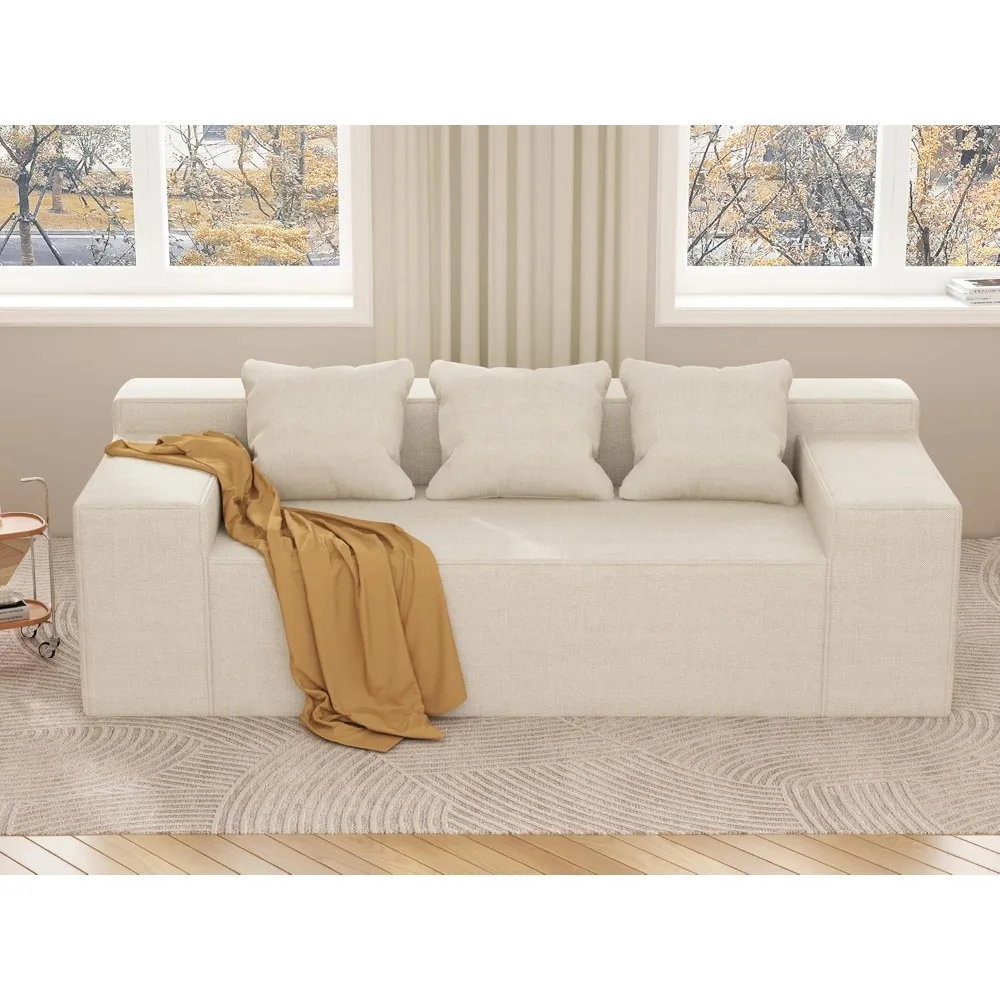 

Modern 3-Seater Sofa, Hybrid Sofa in a Box, No Assembly Required, Comfy Sofa Couch with 3 Matching Pillows, Cat-Scratch Resistan