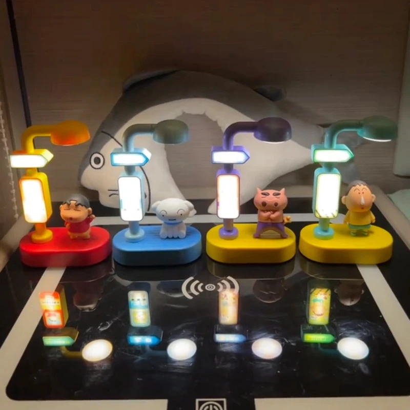 크레용 신짱 음성 제어 램프 블라인드 박스 음성 인식 야간 조명 USB 충전 귀여운 장난감 데스크탑 장식품 서프라이즈 선물