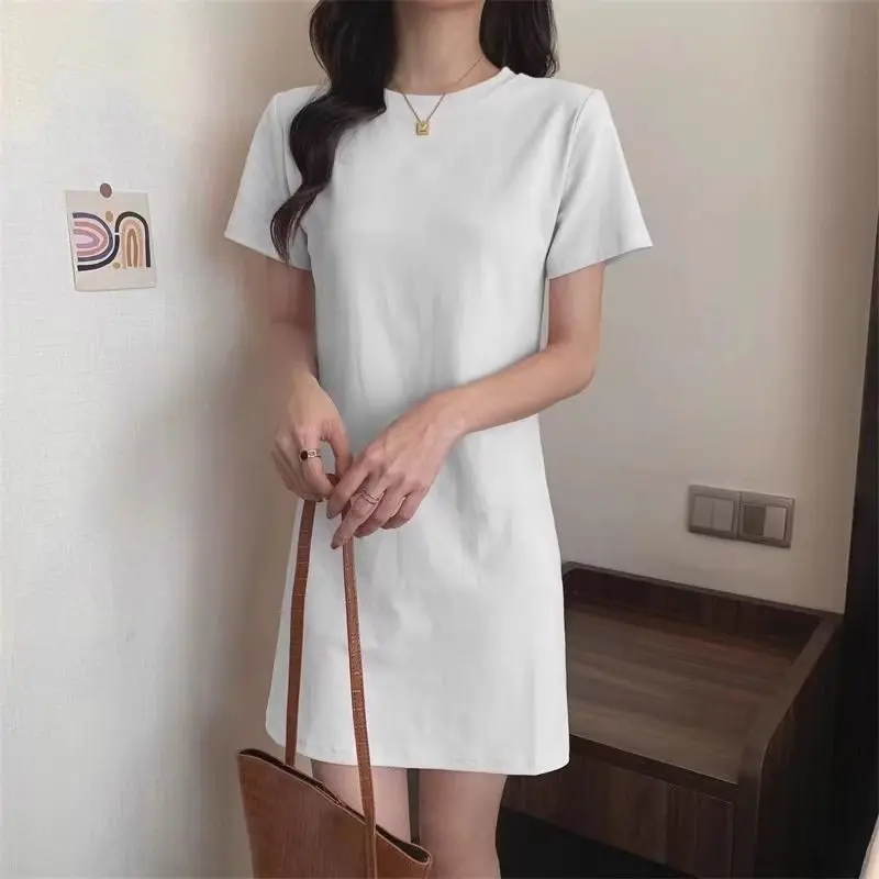 T-shirt ort Sve rond blanc Ne pur coton pour femme, jupe portefeuille mi-longue, Base ample, amincissante, ort Dr