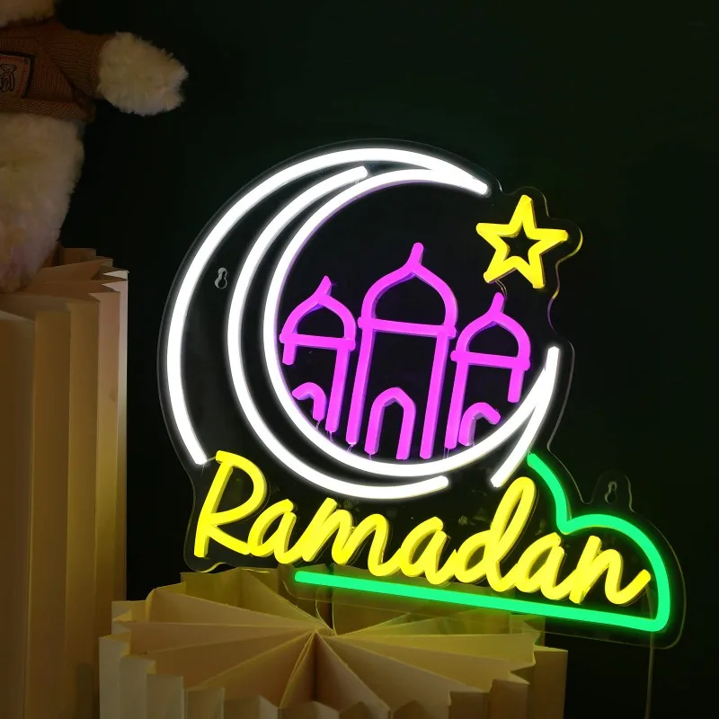 Moon Castle Neon Sign Ramadan Festival Lighted Window Wall Decor Home Bedroom Cafe Office Birthday Housewarming Gift Supplies