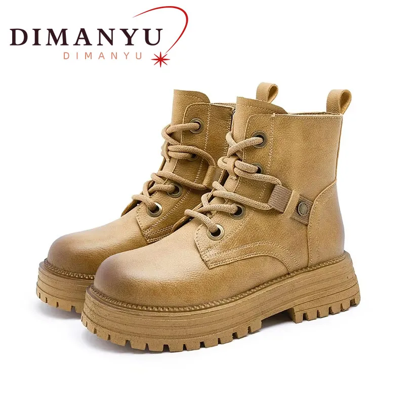 

DIMANYU Women's Boots British Wind 2024 Fall New Genuine Leather Female Ankle Boots Thick Soles Non-slip Bikes Boots Ladies