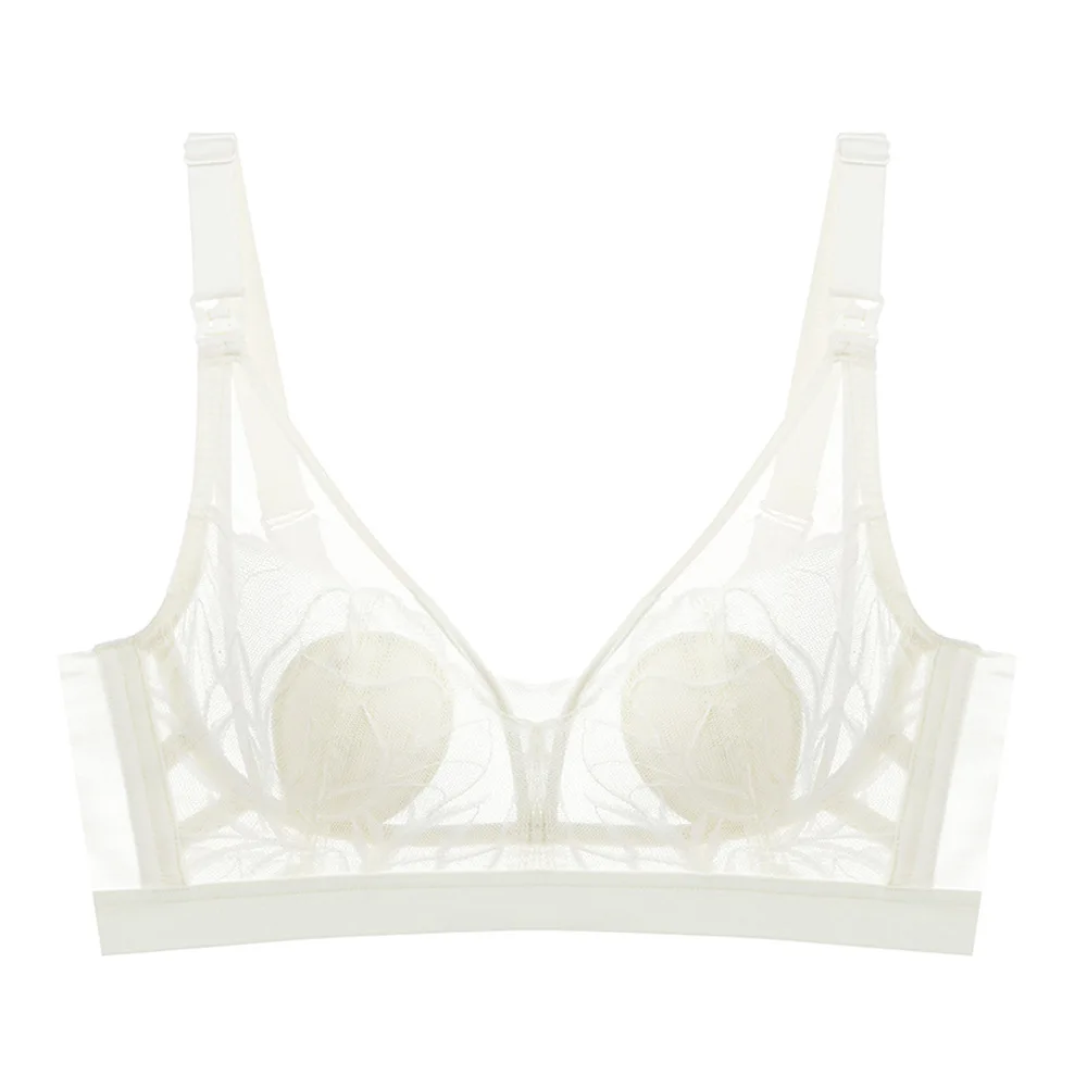 Through-cup Lace, Soft Nursing Lingerie, Thin Maternity Bra, Comfortable Plus-size Cotton Front Button-up Feeding Bra